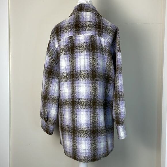 Avec Les Filles Purple White Brown Plaid Relaxed Oversized Jacket Shirt Size S - Picture 3 of 5